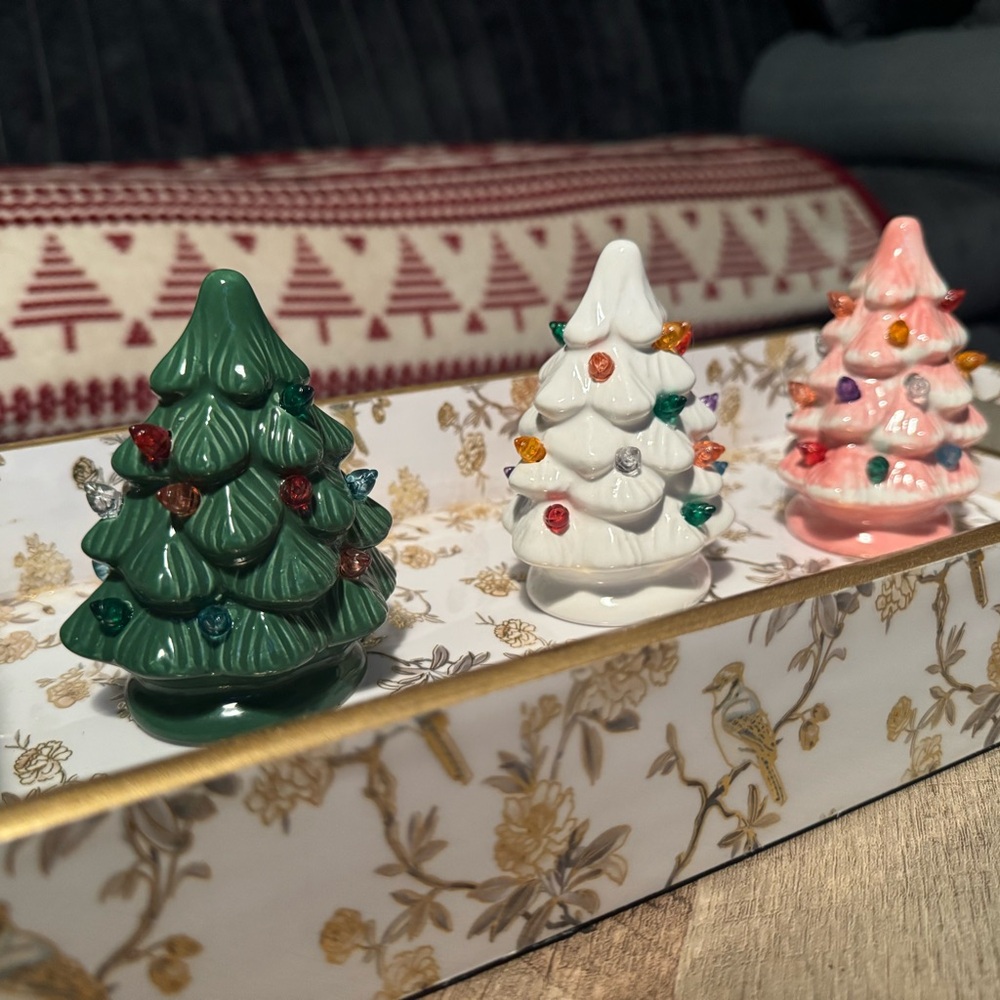 Holiday Ceramic Christmas Tree Set - Green, White, Pink